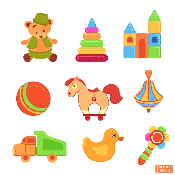 Conjunto de juguetes para niños en estilo plano — Vector de stock