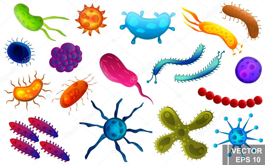 Bacteria. Dangerous virus. Biological research. For your design. Cartoon style