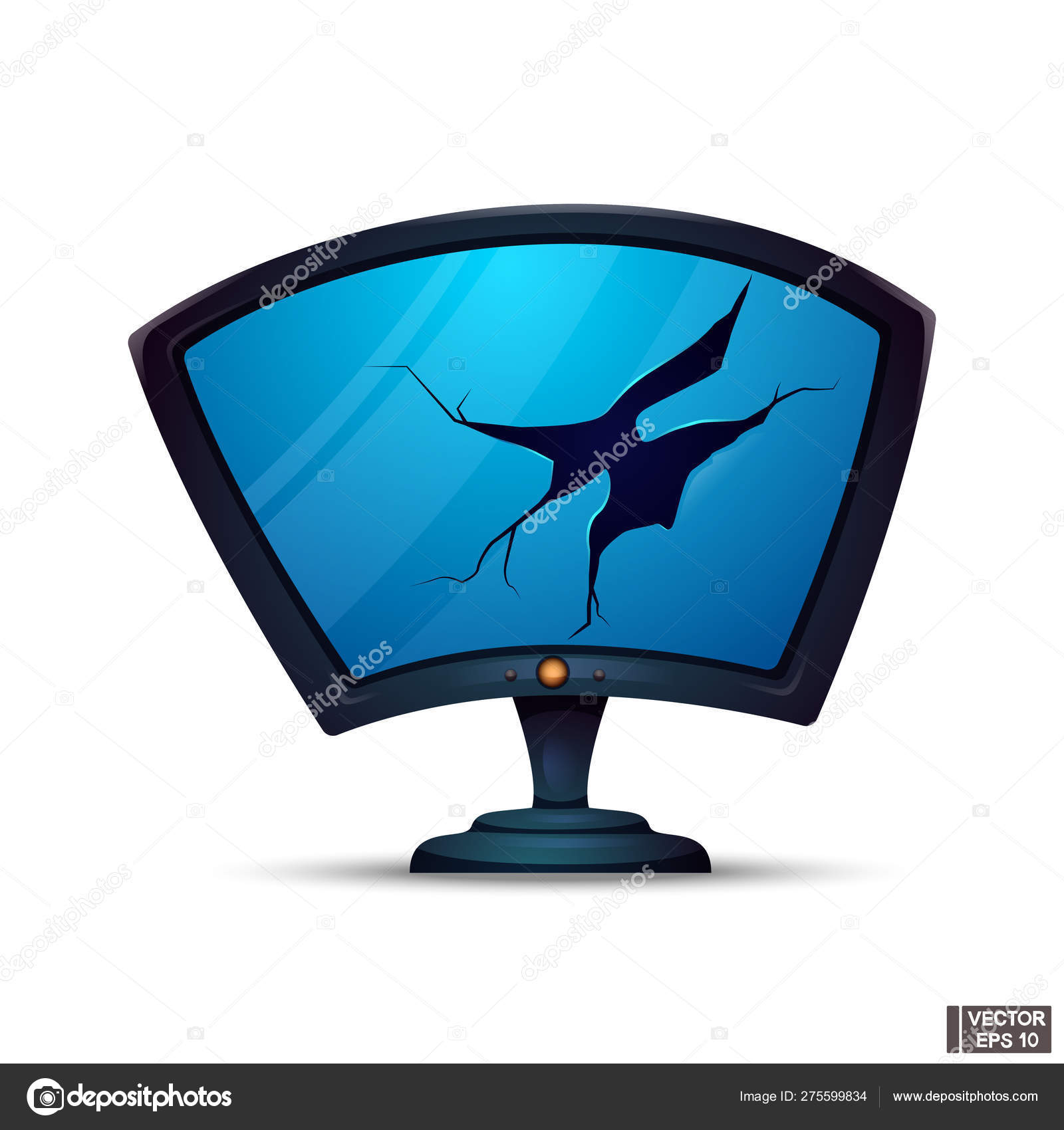 Zerbrochener Cartoon-Monitor. Großer Riss voller Bildschirm.  Stock-Vektorgrafik von ©Playstock 275599834