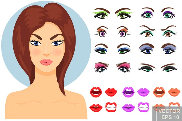 Ojos de mujer. Maquillaje. Mirada. Brillante. Alumno. Estilo de dibujos animados. Para su diseño . — Vector de stock