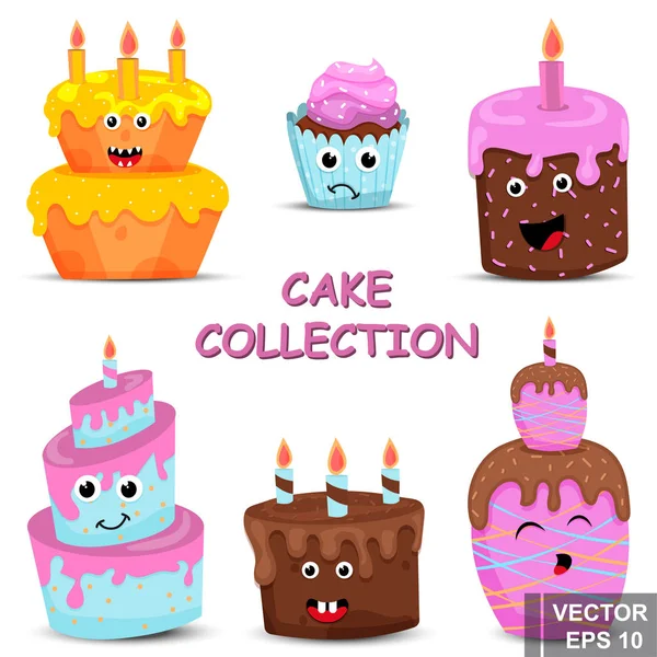 Cake Birthday. Happy. Cartoon style. Bright. Character. For your design. — Stock Vector