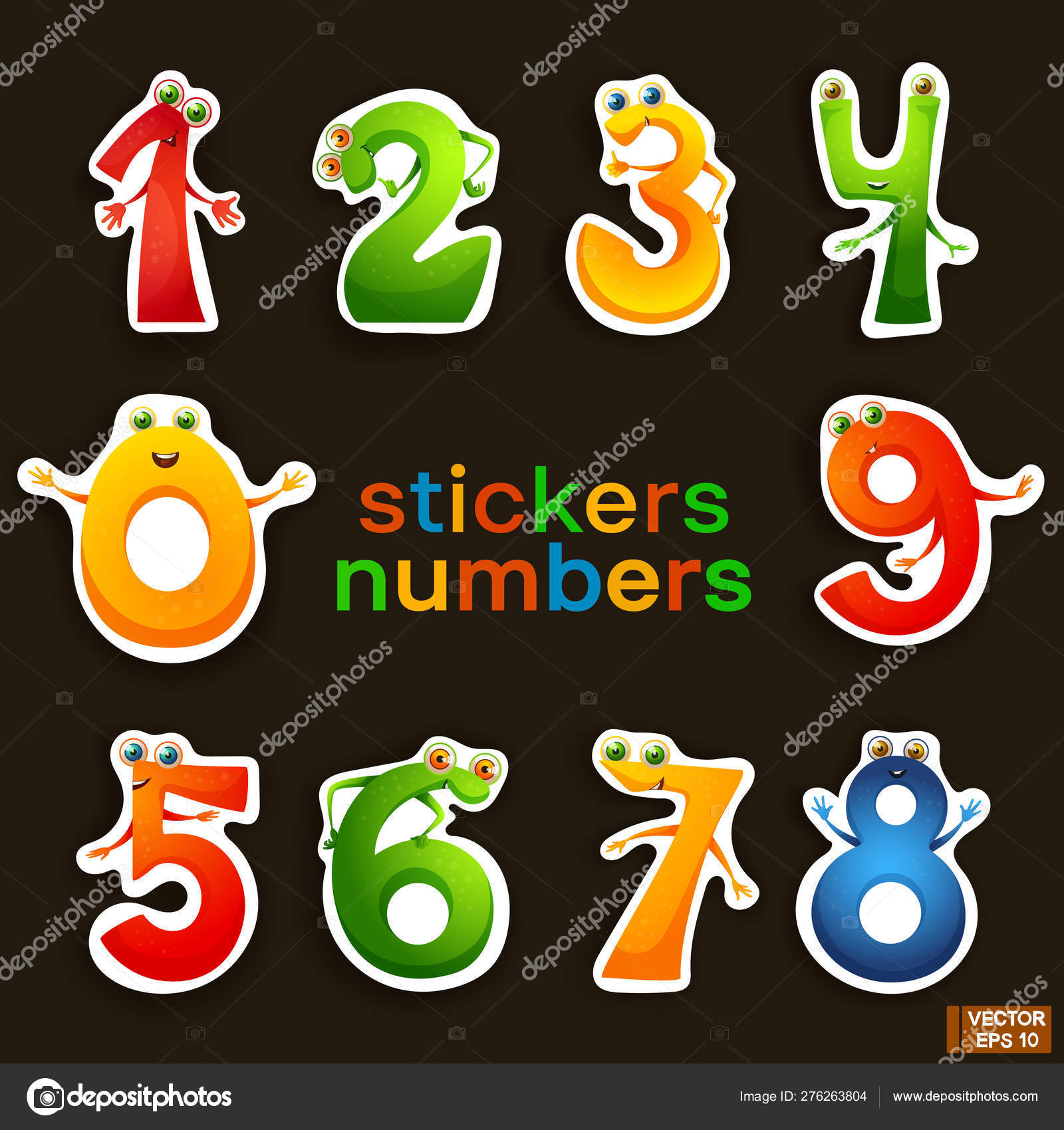 Cartoon colored numbers stickers set Stock Vector by ©Playstock 276264124