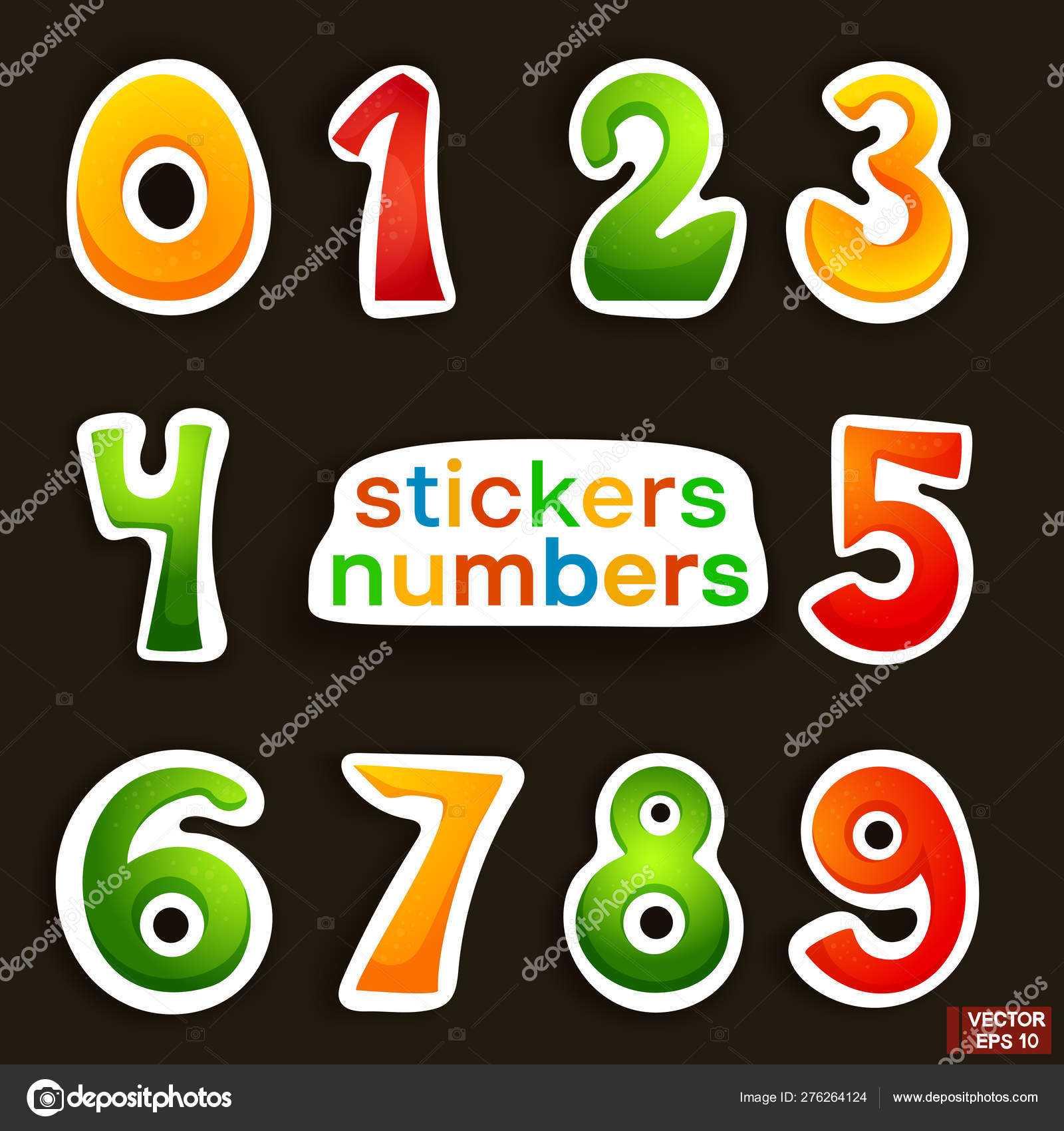 Cartoon colored numbers stickers set Stock Vector by ©Playstock 276264124