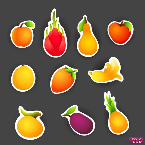 Set stickers cartoon fruit. — Stockvector