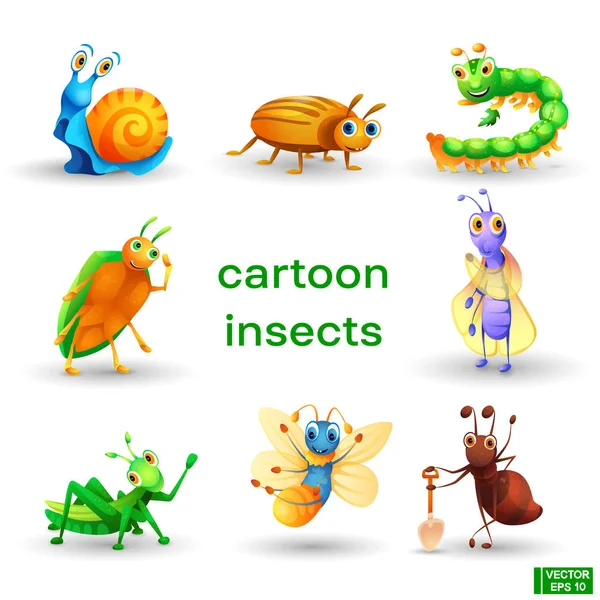 Set of cartoon insects characters. — Stock Vector