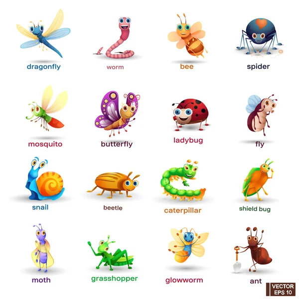 Conjunto de personajes de insectos de dibujos animados . — Vector de stock