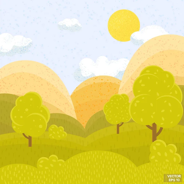 Summer cartoon landscape with hills. — Stock Vector