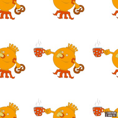 Kusursuz desen. Komik karikatür samovar.