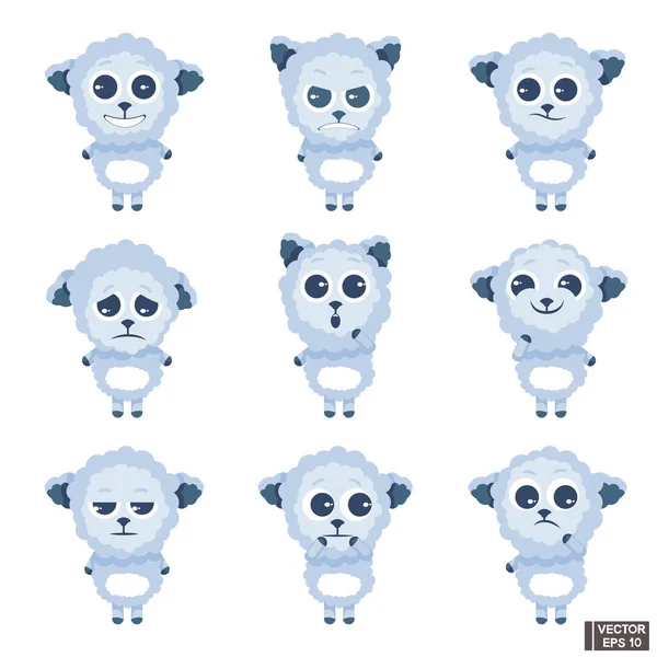 Ensemble d'emoji moutons mignons . — Image vectorielle