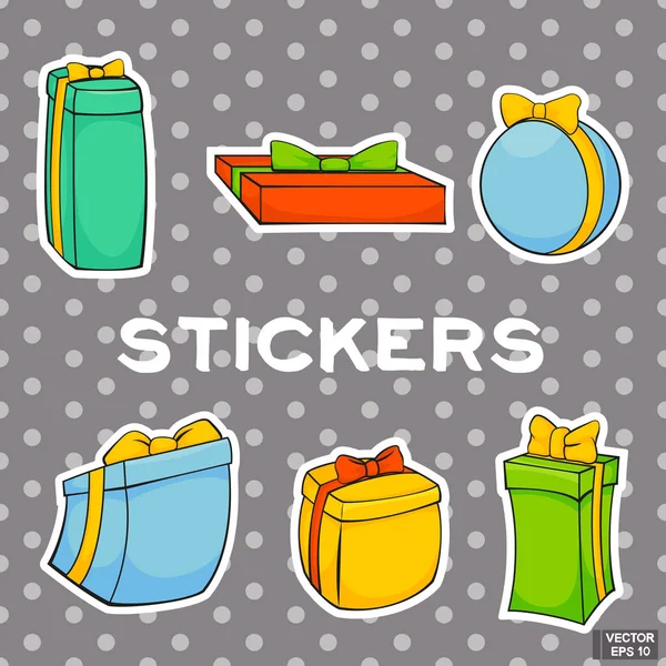 Set stickers cartoon gift boxes. — Stock Vector