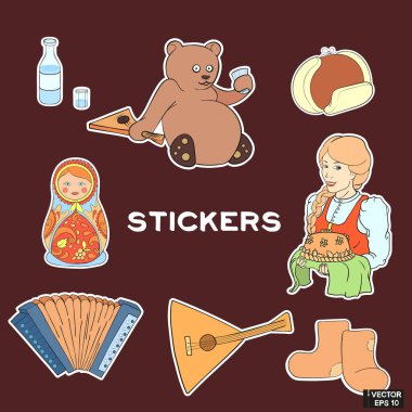 Set of stickers Russian traditions. clipart