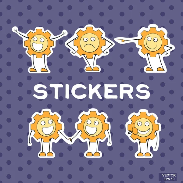 Set of stickers cartoon gear. — Stock Vector