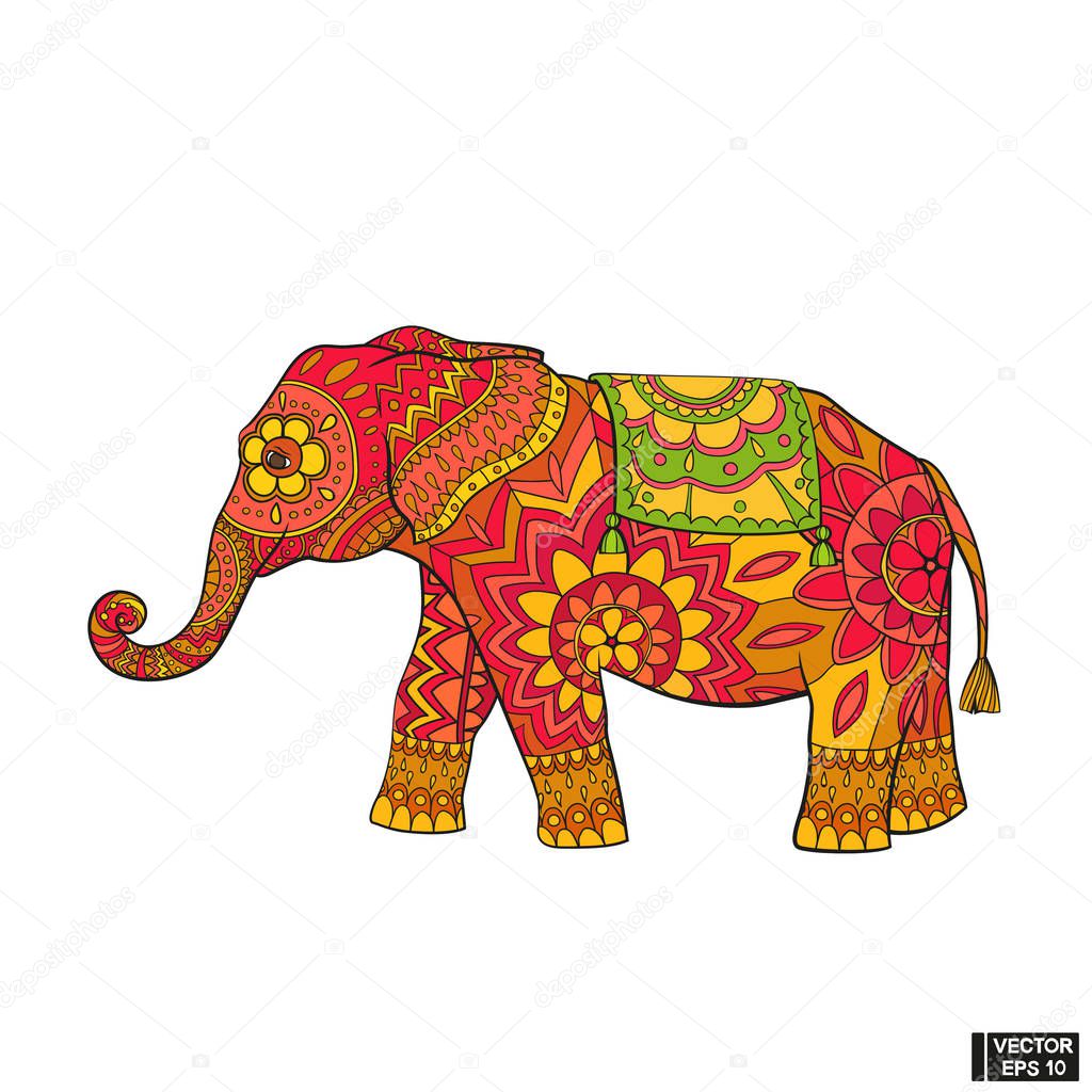 Indian elephant in floral patterns.