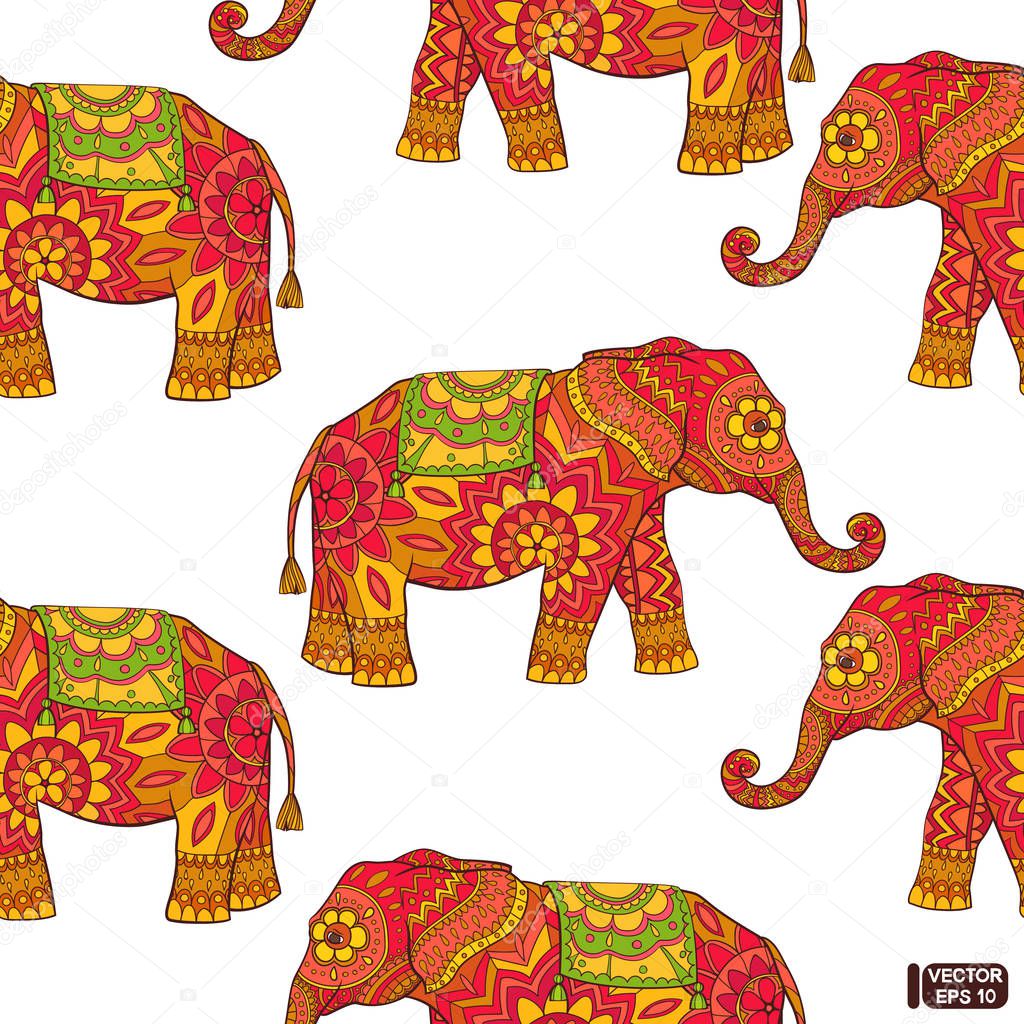 Seamless pattern with Indian elephant