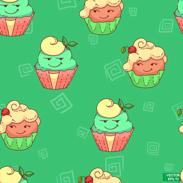 Seamless pattern with cupcakes — Stock Vector