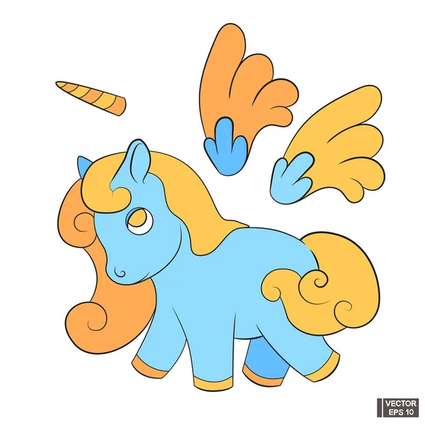 Ensemble de poneys, ailes, corne . — Image vectorielle