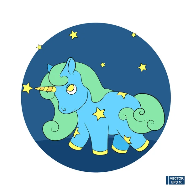 Lindo unicornio azul de dibujos animados — Vector de stock