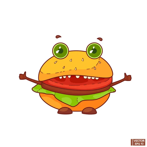 Hambúrguer engraçado de desenho animado. Ícone alimentar . — Vetor de Stock