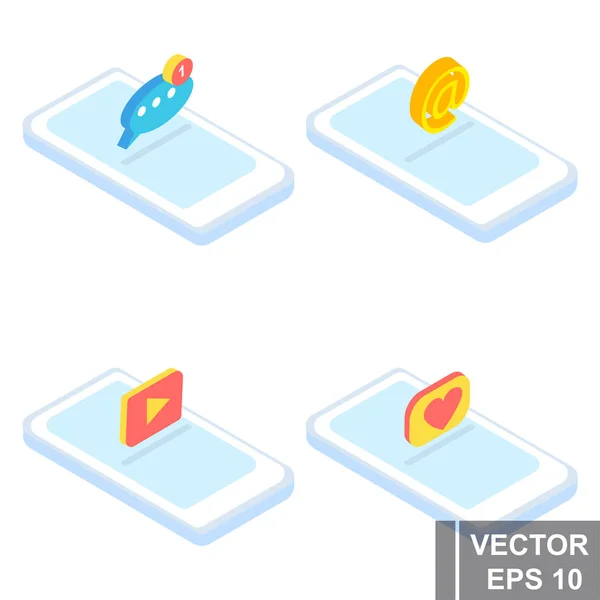 Isometry. Smartphone. Social networks. Icon. For your design. — Stock Vector