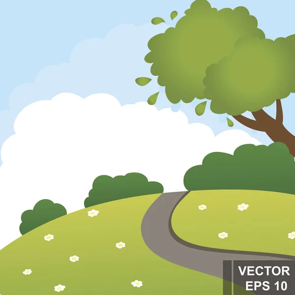 Paisaje de verano. Calor. Para tu diseño. Antecedentes Flores. Árbol . — Vector de stock