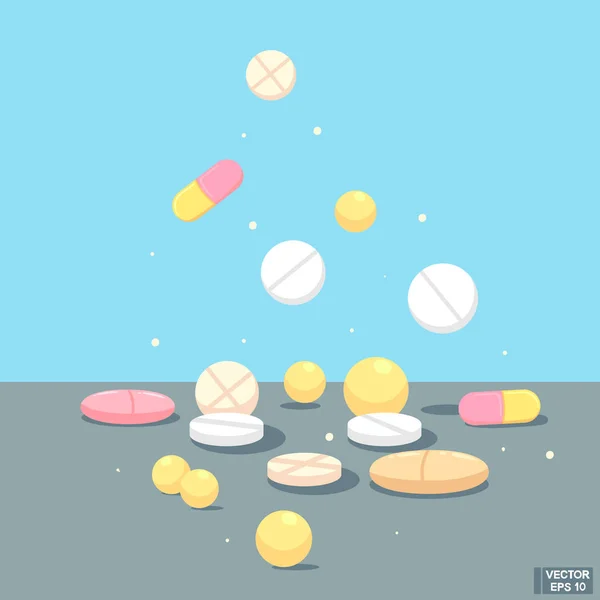 Conjunto de pílulas diferentes em estilo plano . —  Vetores de Stock