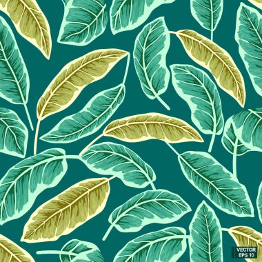 Yeşil tropikal yapraklar, dikişsiz desen.