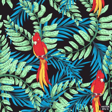 Dikişsiz desen, renkli papağan.