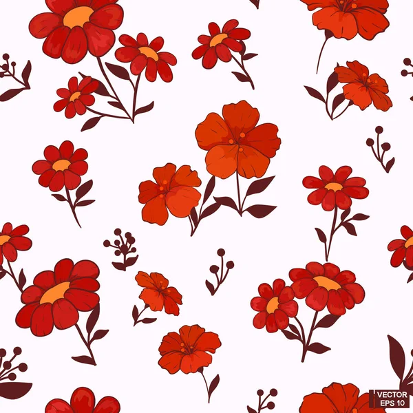 Flores rojas sin costuras, fondo blanco . — Vector de stock