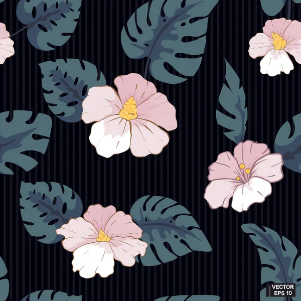 Flores rosadas sin costuras, fondo negro . — Vector de stock