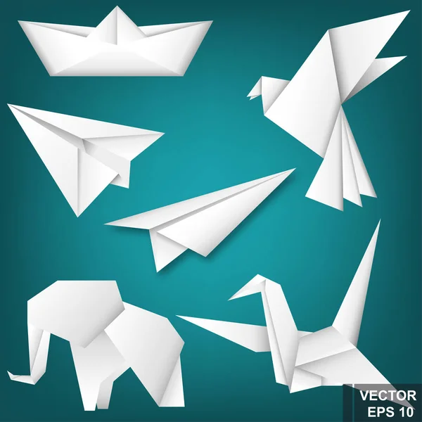 Meg az origami. Izolált kék háttér. Dove, a hajót. A design. Papír. — Stock Vector