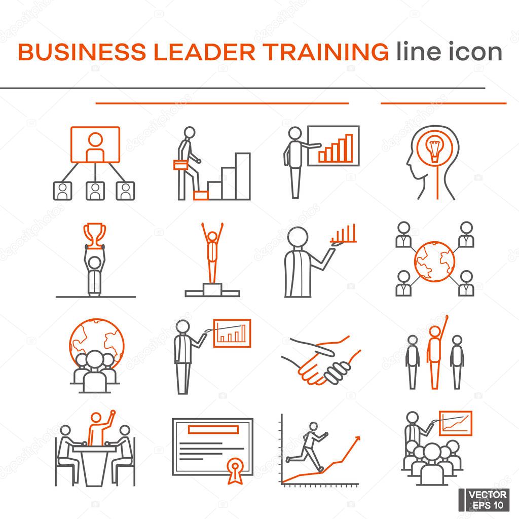 Set, business leader training icons.