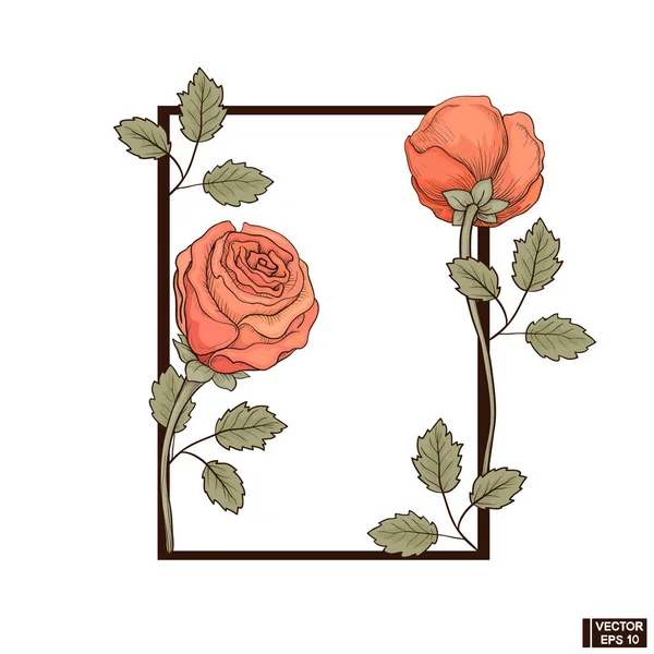 Frame met rode Vintage rozen — Stockvector