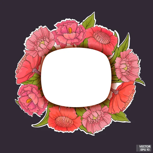 Marco blanco con flores rosadas — Vector de stock