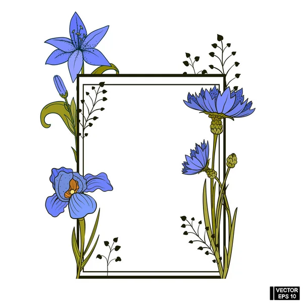 白色框架与蓝色花 — 图库矢量图片