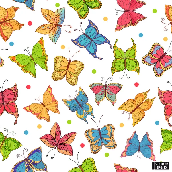 Fondo sin costuras con mariposas de colores . — Vector de stock