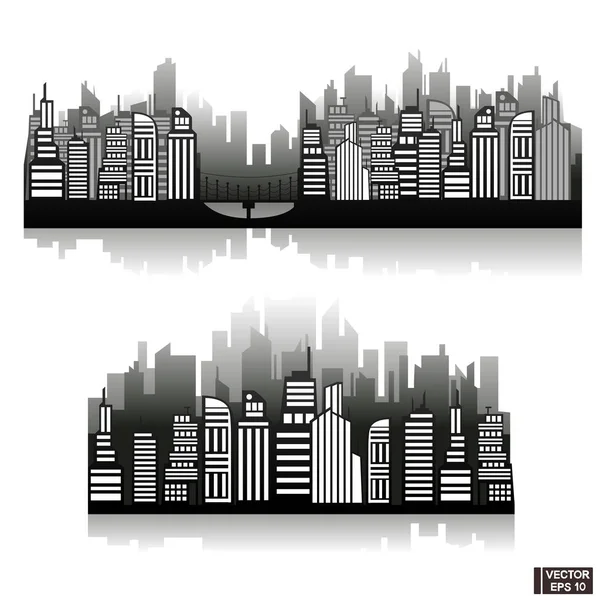 Silhouette of the city in a flat style. — Stock Vector