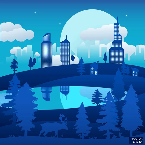 The border of the city and nature. — Stock Vector