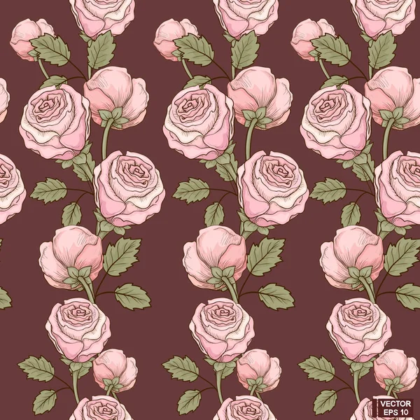 Patrón sin costuras con rosas vintage — Vector de stock