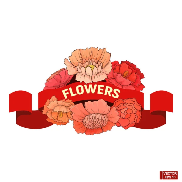 Mazzo di fiori e nastro . — Vettoriale Stock