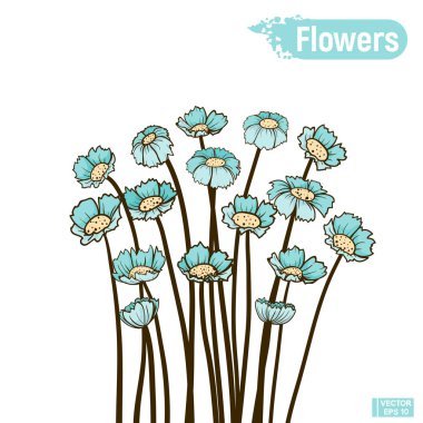 Basit mavi kır çiçekleri seti.