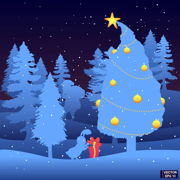 Père Noël donne des cadeaux aux animaux dans la forêt . — Image vectorielle