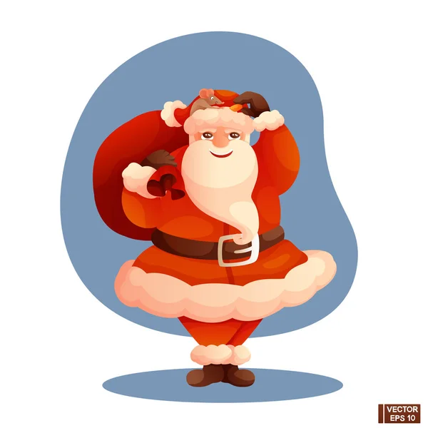 Personnage de bande dessinée Père Noël nourrit une souris avec du fromage — Image vectorielle