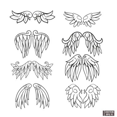İnce çizgi stilinde kanat simgesi kümesi