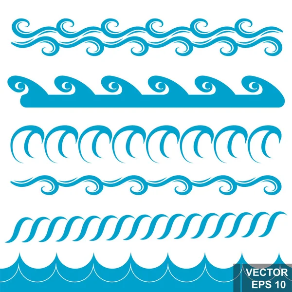 Conjunto de ondas simples. Mar. Azul. Estilo plano. Para su diseño . — Vector de stock