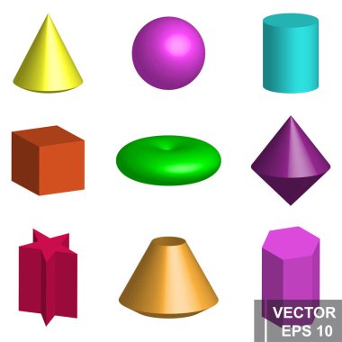 Set of 3D geometric shapes. Isolated over white background. Bright color. For your design.