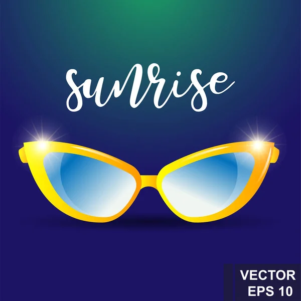 Gafas realistas. Protección solar. A la moda. Amanecer. Para su diseño . — Vector de stock