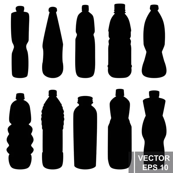 Set van silhouet plastic fles. Zuiver water. Gezondheid. Crystal voor uw ontwerp. — Stockvector