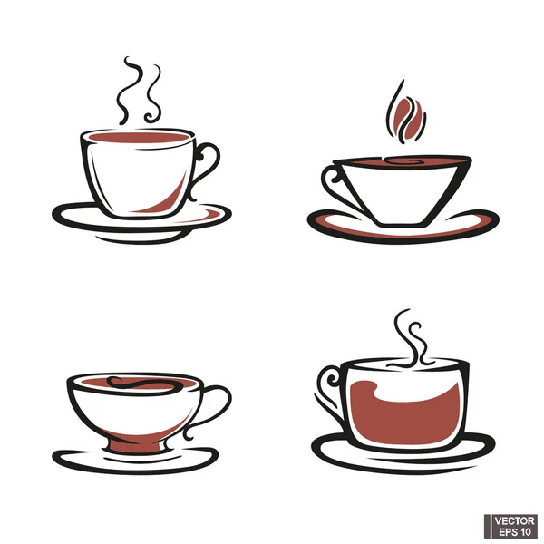 Set mokken iconen met thee en koffie. — Stockvector