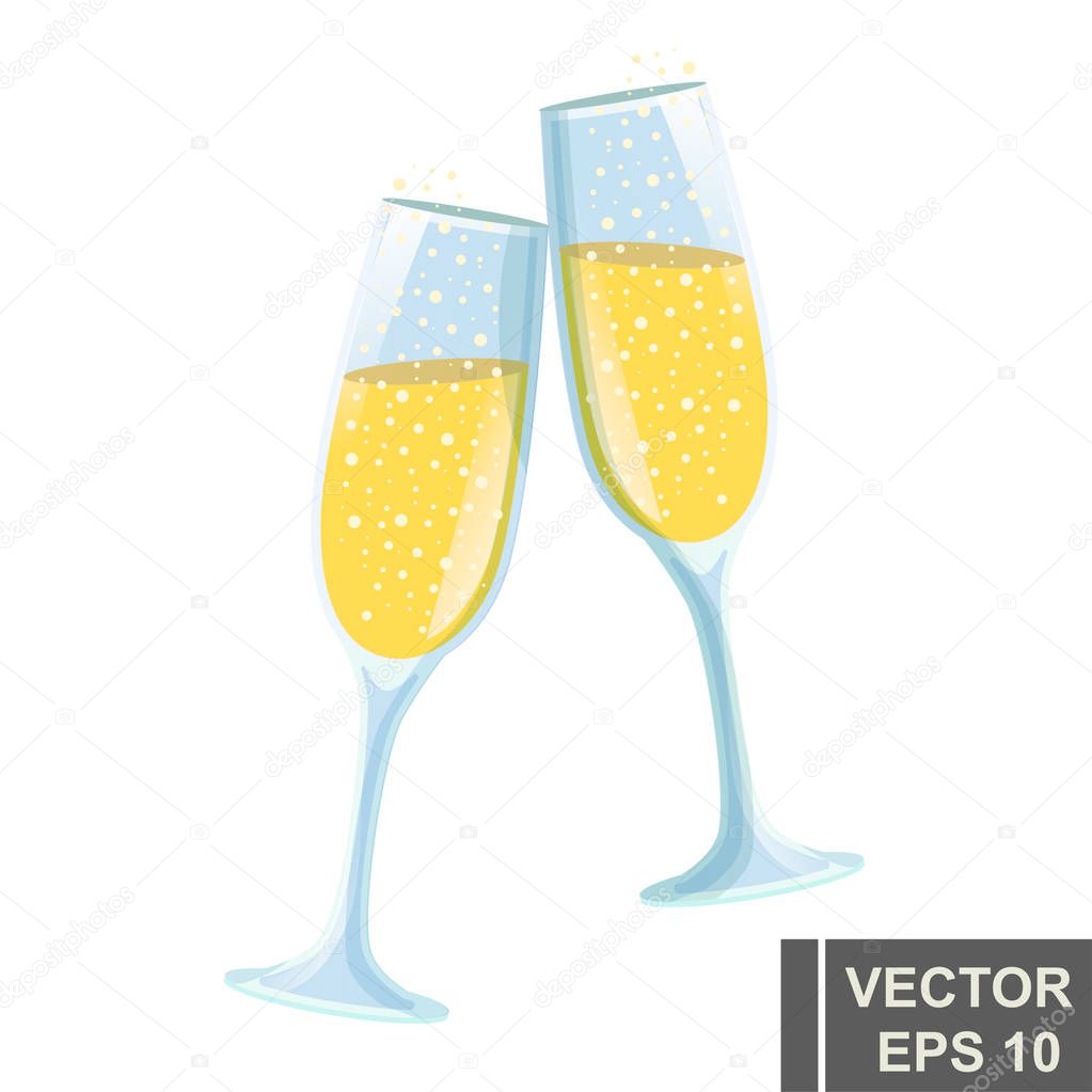 Champagne. Flat design. Spray. Holiday. New Year's and Christmas. For your design.