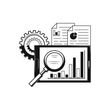 Analitik yatırım ve finansal konsept simgesi beyaza izole edildi